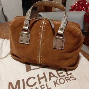 MK suede satchel bag w/metallic leather straps